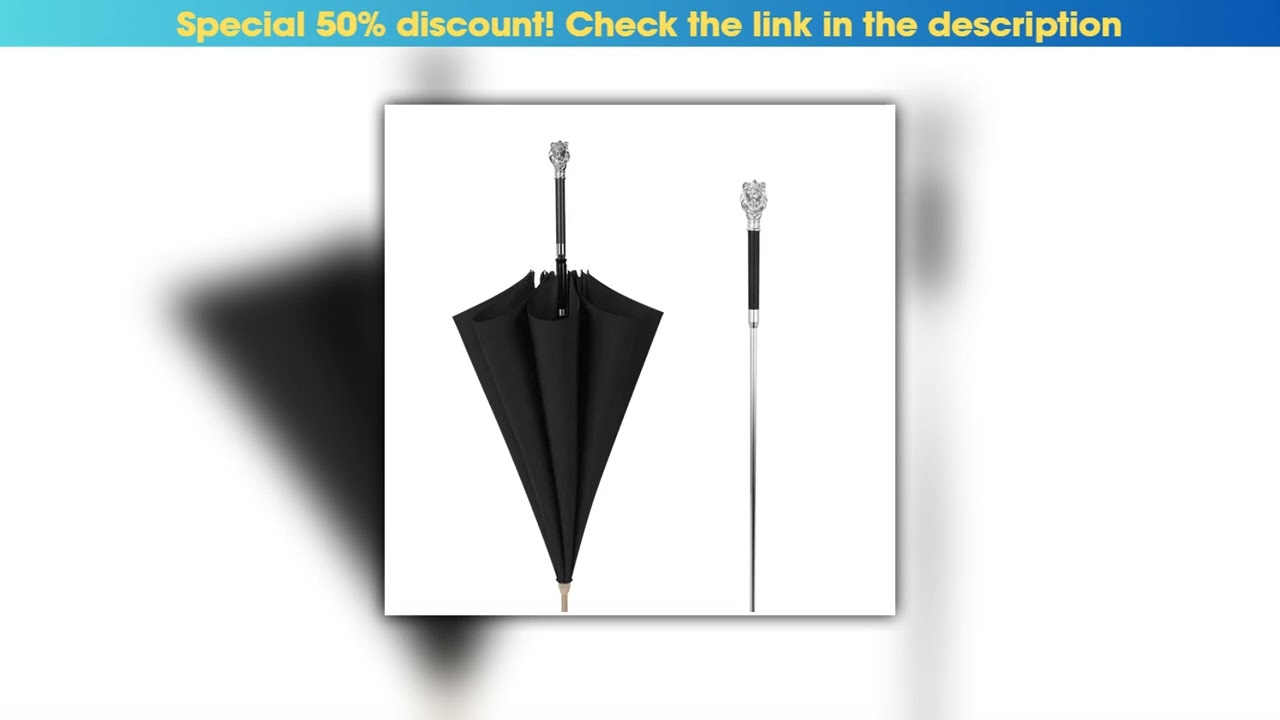 Must Buy Vintage Pure Black Gentleman Umbrellas Silver Animal Head Handle Detachable Large Size Lon