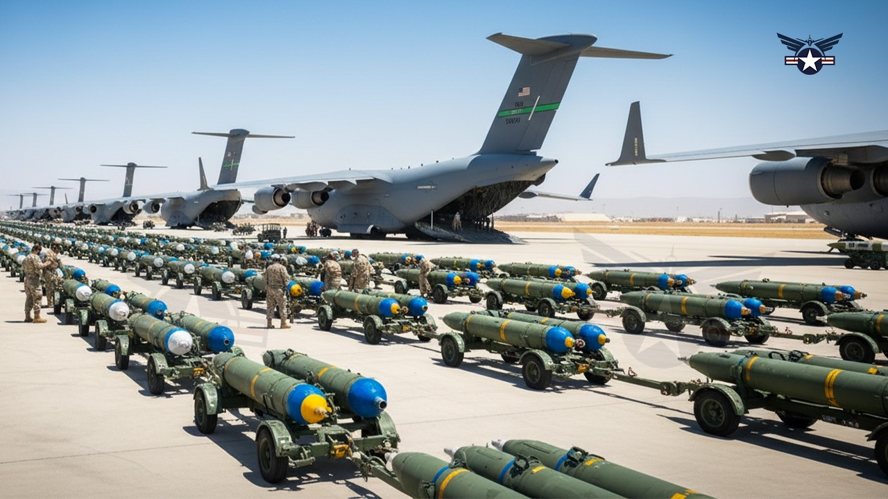 Иран в панике! Американский самолет C-17 загружает сотни ракет на авиабазе Аль-Удейд в Катаре.