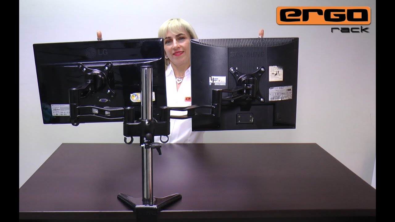 Ergorack: Soporte o brazo Dual D-08D para dos monitores LCD - YouTube