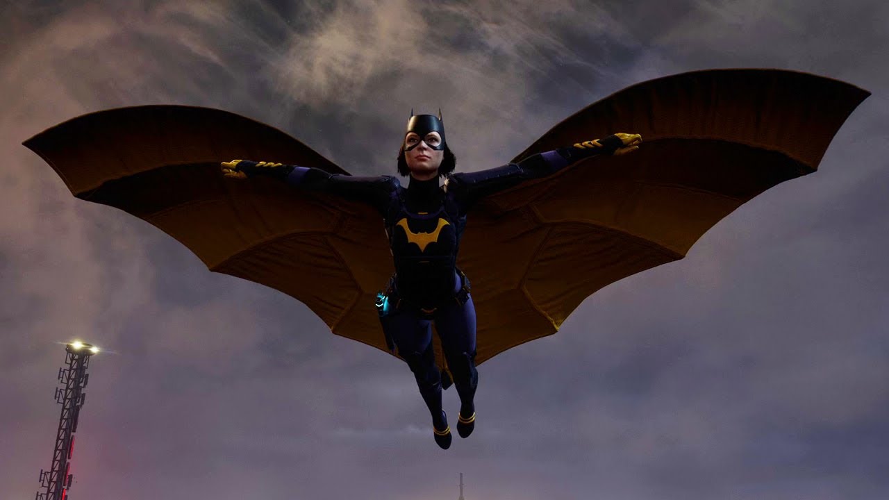 Batgirl gliding in the beautiful gotham knight