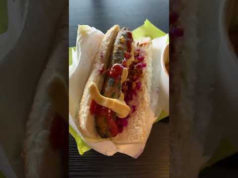 Ikea food shop eating vegan hot dog and meatballs