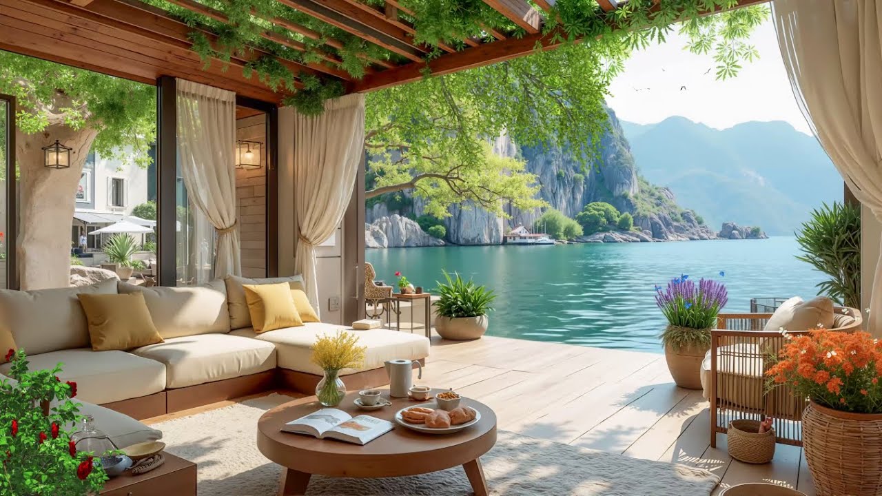 Morning Lakeside View & Happy Jazz Music 🍃 Good Mood Jazz Instrumental for Relax, Study, Work, Focus
