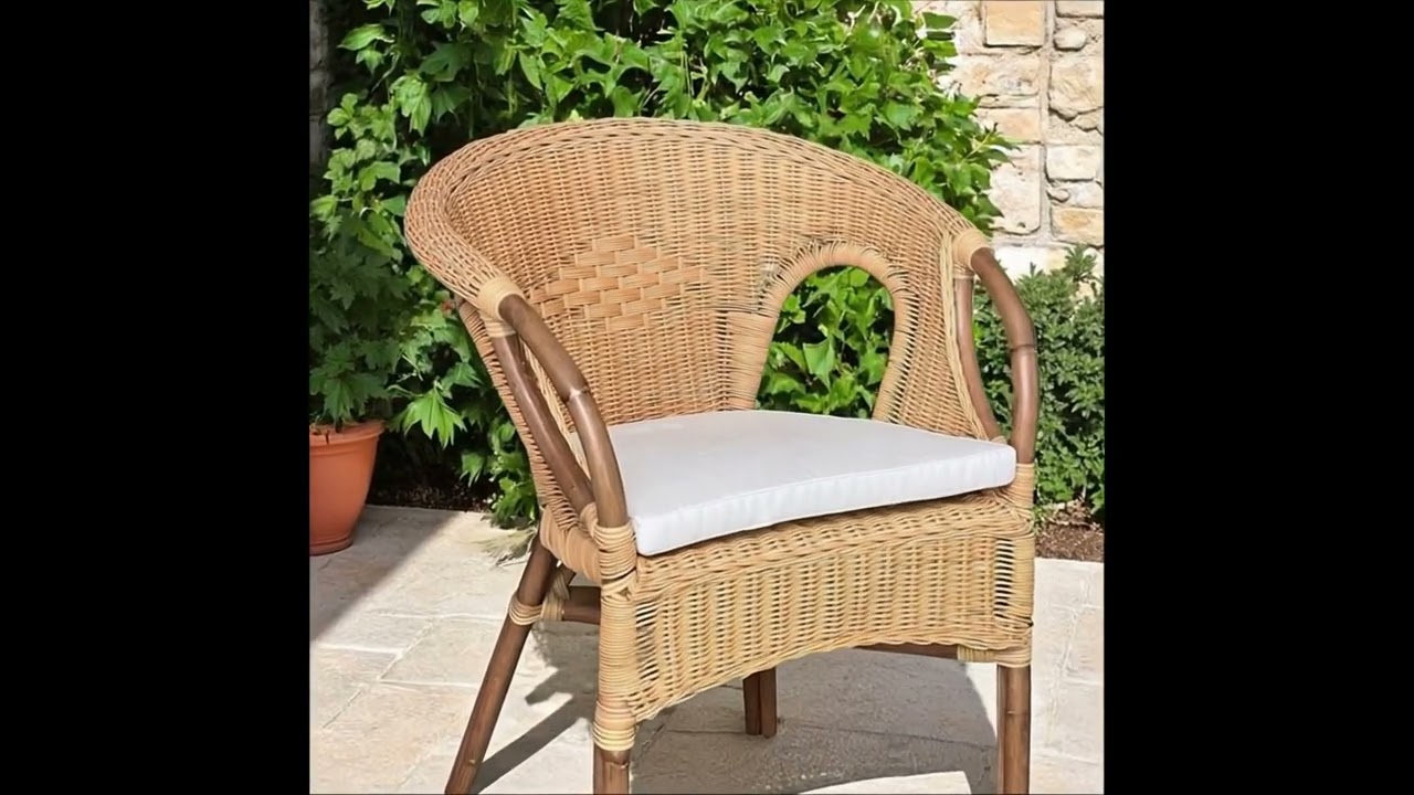 Poltrona In Vimini Naturale Con Cuscino - Design Mandolino, Bambù, Per Esterni E Interni