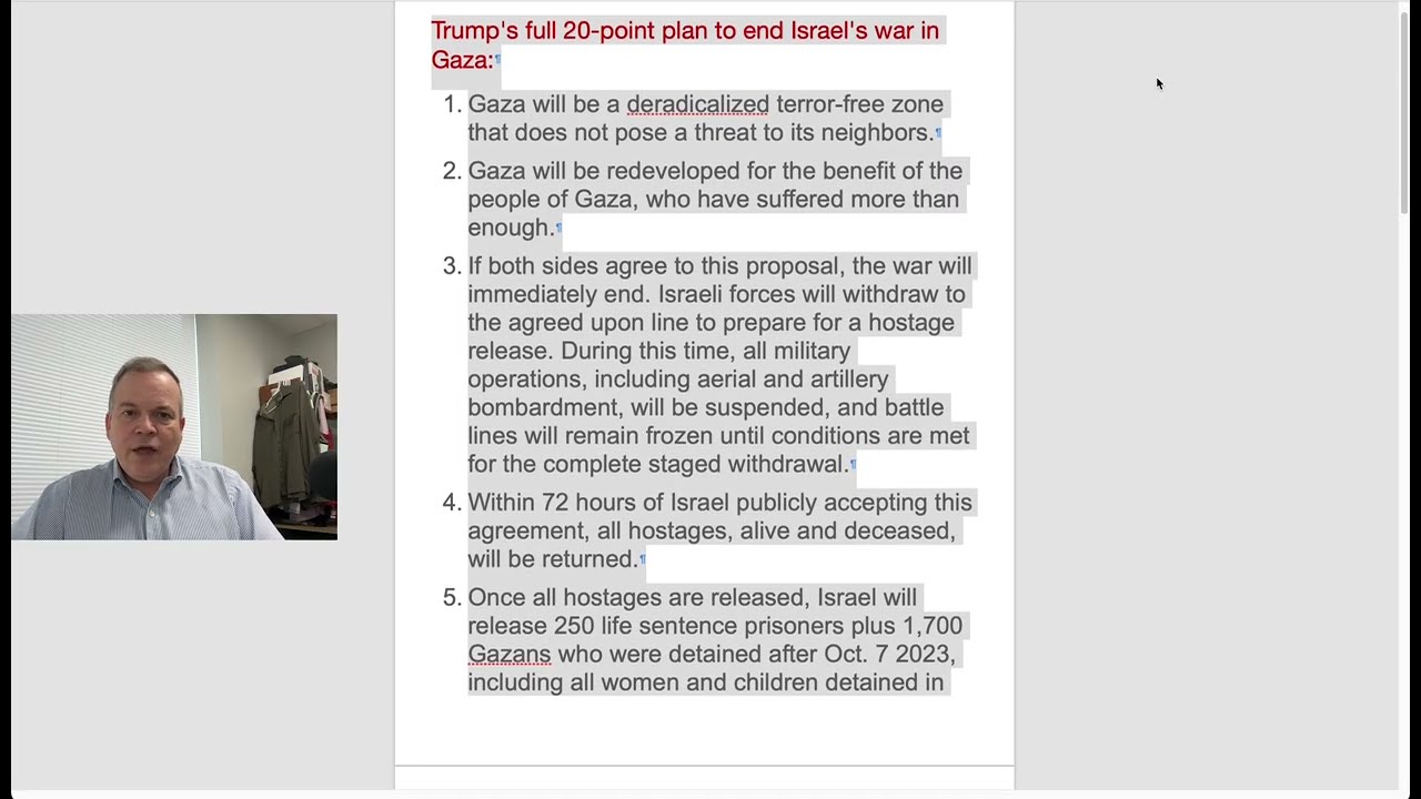 Trump's full 20-point plan to end Israel's war in Gaza. Comments | Rowell Report