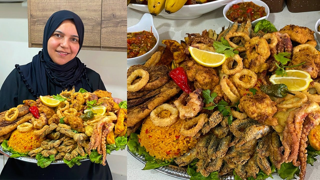 سمك السناكات ولكن بدون قلي فقط في الفرن مع سلطة الأرز وتكتوكة في الفرن شيفلور مقرمش طهي الكلمار...