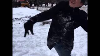 mikaela long gets attacked by a snowball