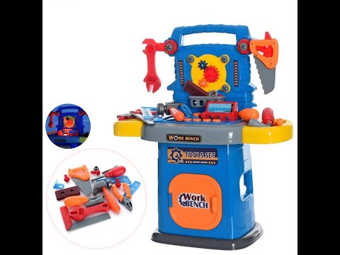 Велика іграшкова майстерня на батарейках зі звуком світлом 95 інструментів стіл для дитячих розвиваючих ігор, видео 1