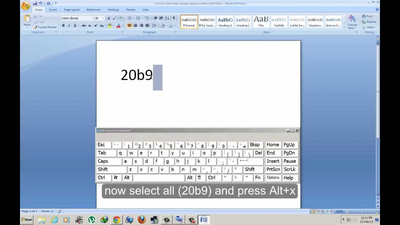 How to Type the Indian Rupee Symbol In Microsoft Word - YouTube