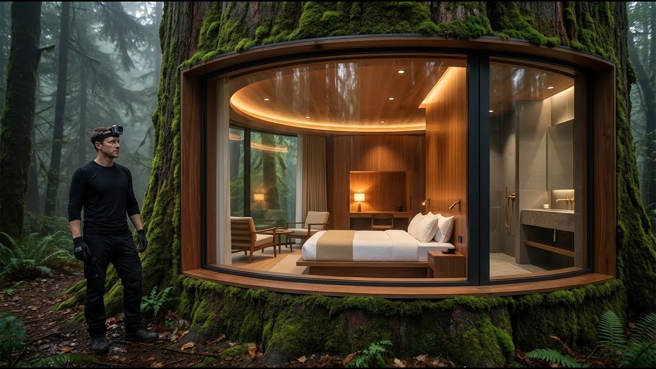 Building a House in the Forest (ASMR) - The Ultimate Tree Trunk Tiny House Build