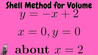Shell Method Volume of Solid y = -x + 2, x = 0, y = 0, about x = 2