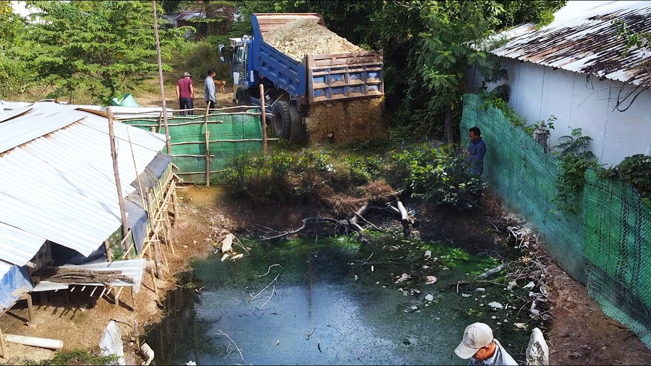 First Start Amazing PROJECT!! Landfill Delete Useless Deep Fish Pond Use Strong Dozer & 5Ton Truck.