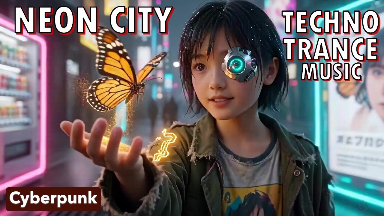 Neon City Alley Animals - Techno Trance Music By Simu - Cyberpunk A.I. video Cat Dog Crow Panther