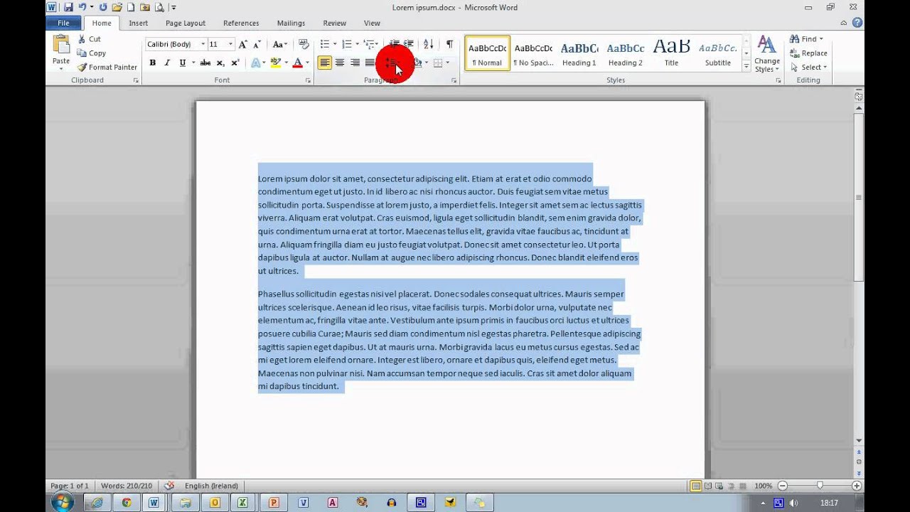 how to give paragraph spacing in word 2007