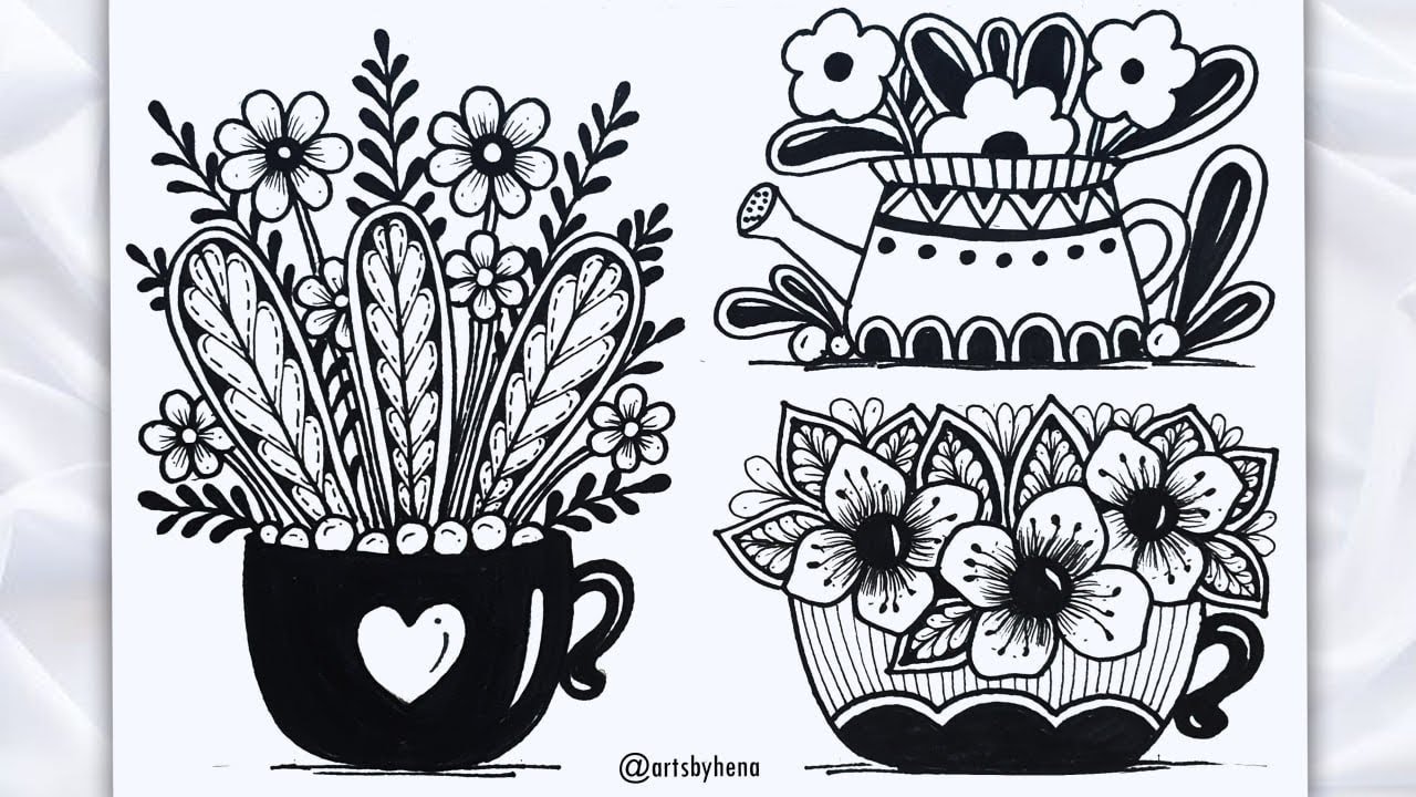 Flowers in Tea Cup || Zentangle Art