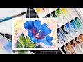 Let&#39;s Paint a Hibiscus Flower in Watercolor with Just 1 Brush! (open drip technique) EASY!