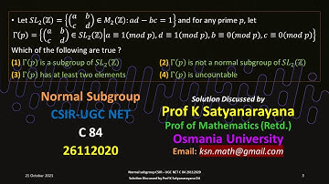 Normal subgroup CSIR – UGC NET C 84 26112020 Solution Discussed by Prof K Satyanarayana OU