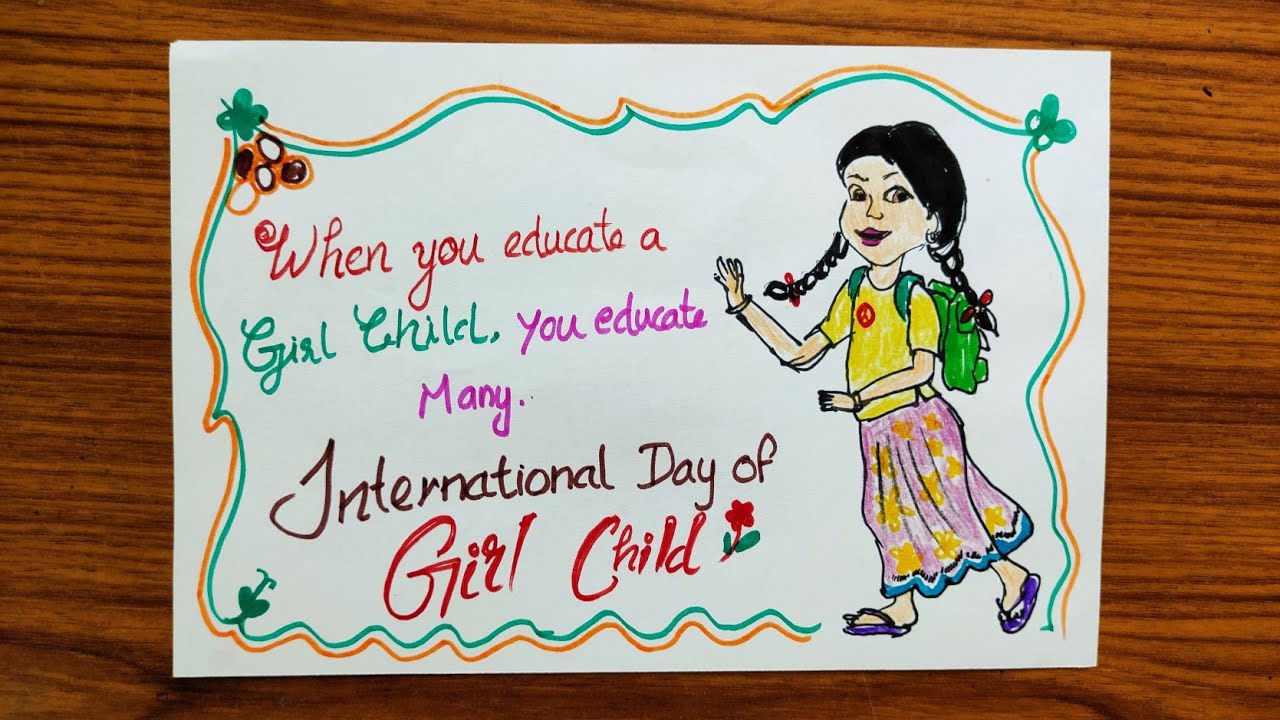 International girl  child  day poster  drawing card 