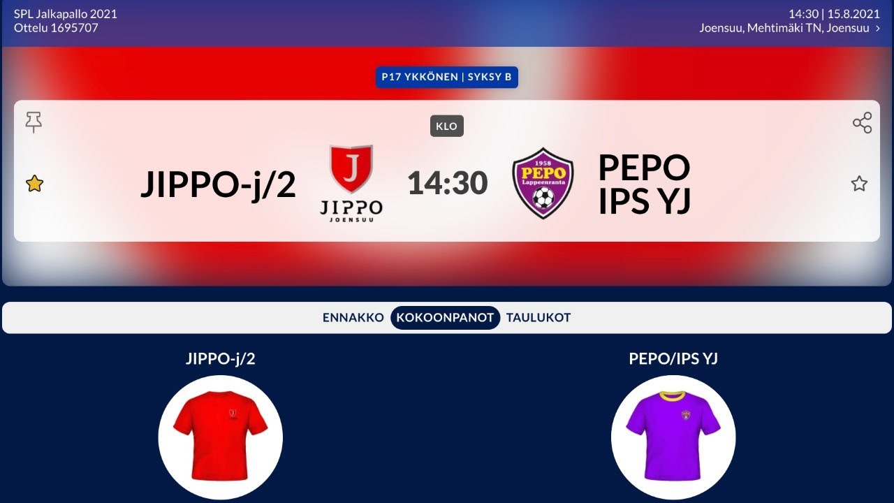 JIPPO B2 - PEPO/IPS YJ B  (15.8.) U17 Ykkönen