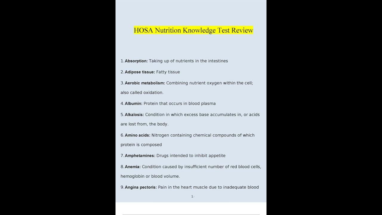 Summary HOSA Nutrition Knowledge Test Review 2023 Complete Solutions