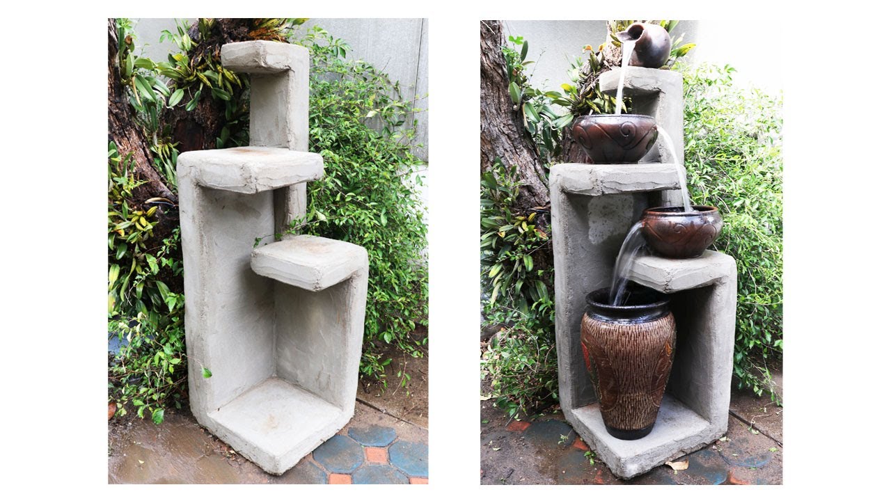 Make a Concrete Waterfall Fountain Cememt Diy Project Idea YouTube