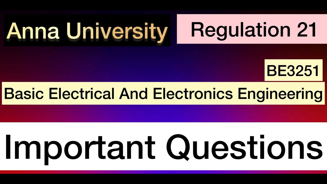 Basic Electrical And Electronics Engineering | Important Questions ...