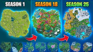 Evolution of Fortnite Map (Chapter 1 Season 1 - Chapter 4 Season 3)