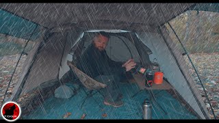 Hot Tent Camping in Severe Weather - Hail Thunderstorm Camp With Crazy Winds - Adventure