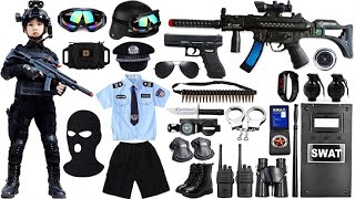 Special police weapon toy set unboxing, M416 gun, Barret ,cap gun, shield, Glock pistol, bomb,