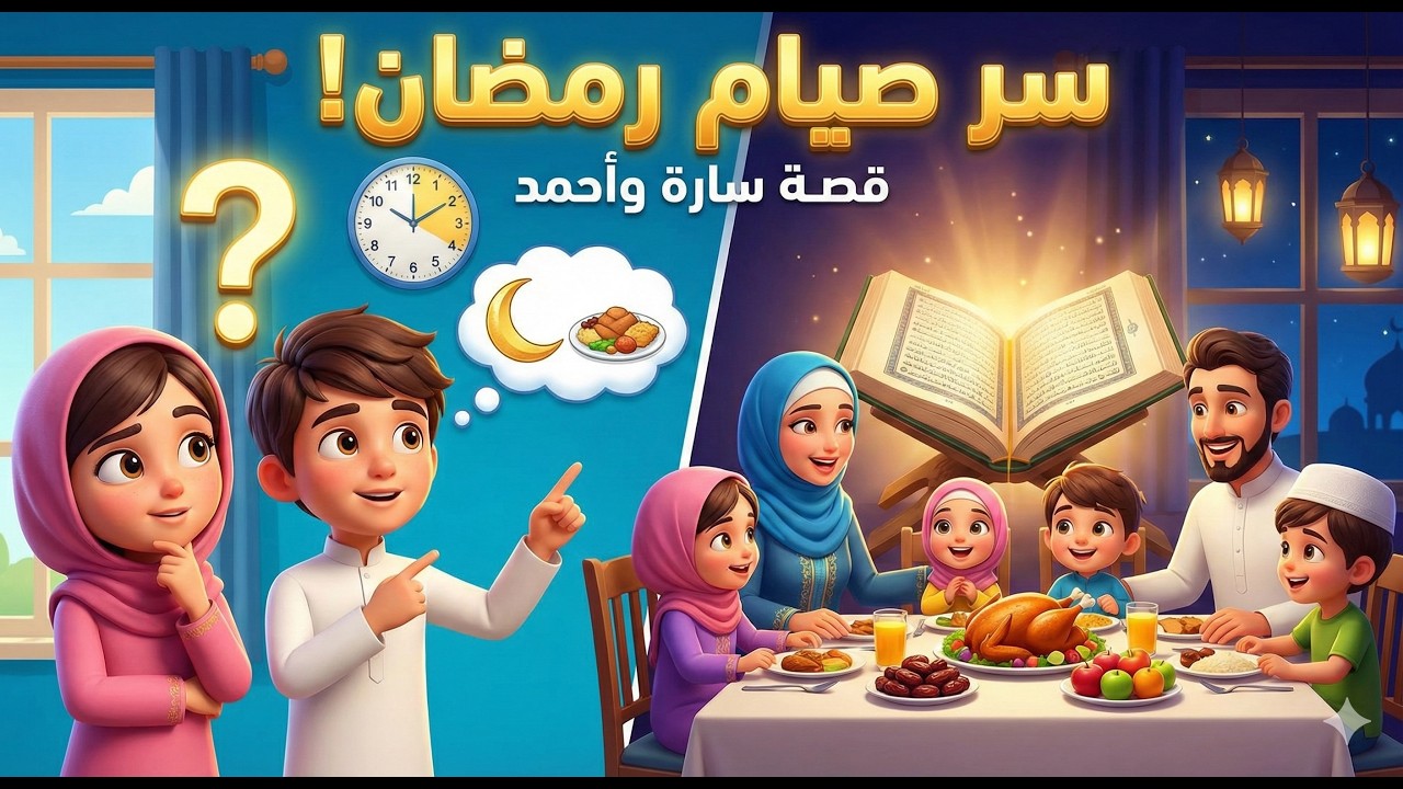 سر صيام رمضان ونزول القرآن 🌙 | قصة سارة وأحمد | حكايات أطفال بالعربي