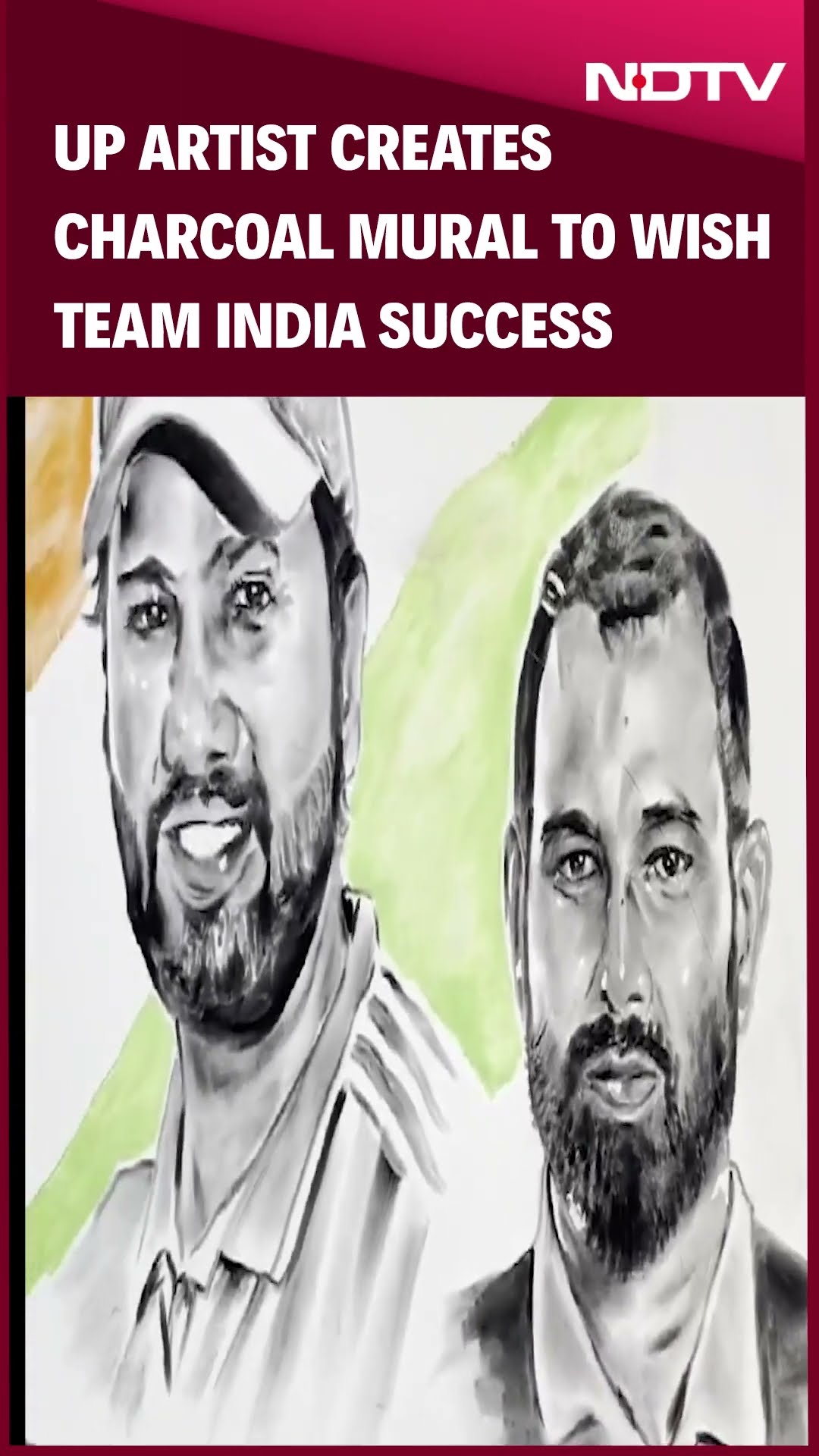 India Vs Pakistan Match | UP Artist Creates 6-Foot Charcoal Mural To Wish Team India Victory