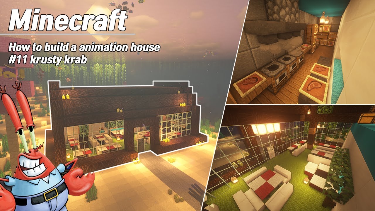 Minecraft tutorial: How to build a krusty krab restaurant / Animation
