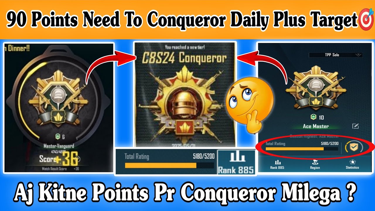 🇮🇳90 Points Need To Conqueror Daily Plus Target🎯⁉️C8S24 Conqueror Rank ...