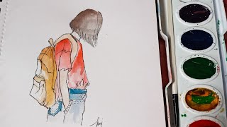 Simple Girl Using Prang-A Watercolor