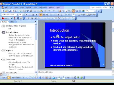 create a presentation using auto content wizard