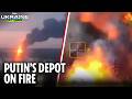 Ukrainian drone strike sets oil depot ablaze and fills the sky with black smoke in occupied Luhansk