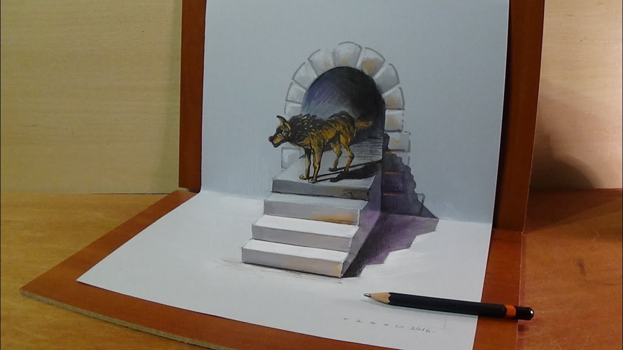 3D Art Drawing Wolf, How to Draw 3D Awesome Wolf, Trick Art - YouTube