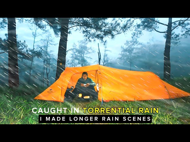 ⛈️ SOLO CAMPING in AMAZING RAIN!! heavy rain, thunderstorms, strong wind (SOOTHING RAIN SOUND ASMR) class=