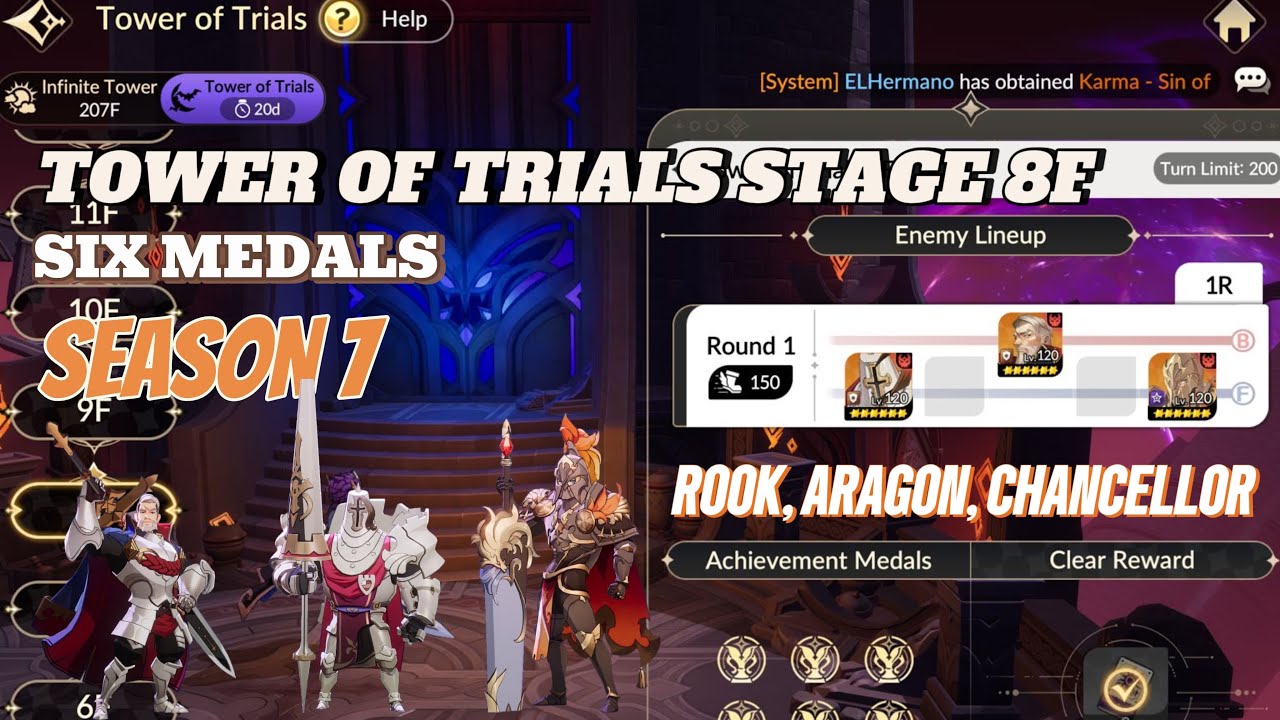 Tower of Trials Stage 8F ROOK, ARAGON, CHANCELLOR Six Medals Season 7 - Seven Knights Re:Birth
