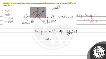 A thin semi-circular ring of radius \( r \) has a positive charge \( q \) distributed uniformly ...