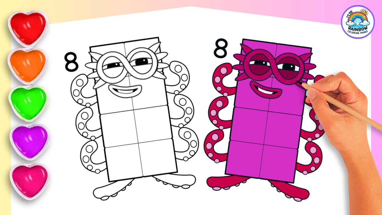 COLORING Numberblock 8🌈Coloring || How to Draw Numberblock 8 for Kids ...