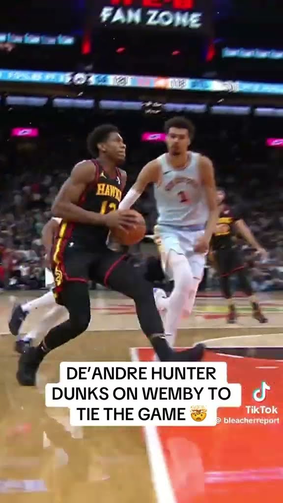 He dunked on WEMBY #hoodnews #deandrehunter #NBA #basketball #sports #bball #dunk #omg #how #wow #us