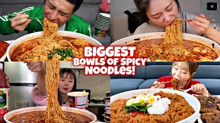 MUKBANGERS EATING THE BIGGEST BOWL OF SPICY NOODLES!🍜🌶️🔥🥵