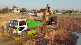 Excavator vs Dump truck are making the pond in action. #bulldozer #excavator #dumptruck