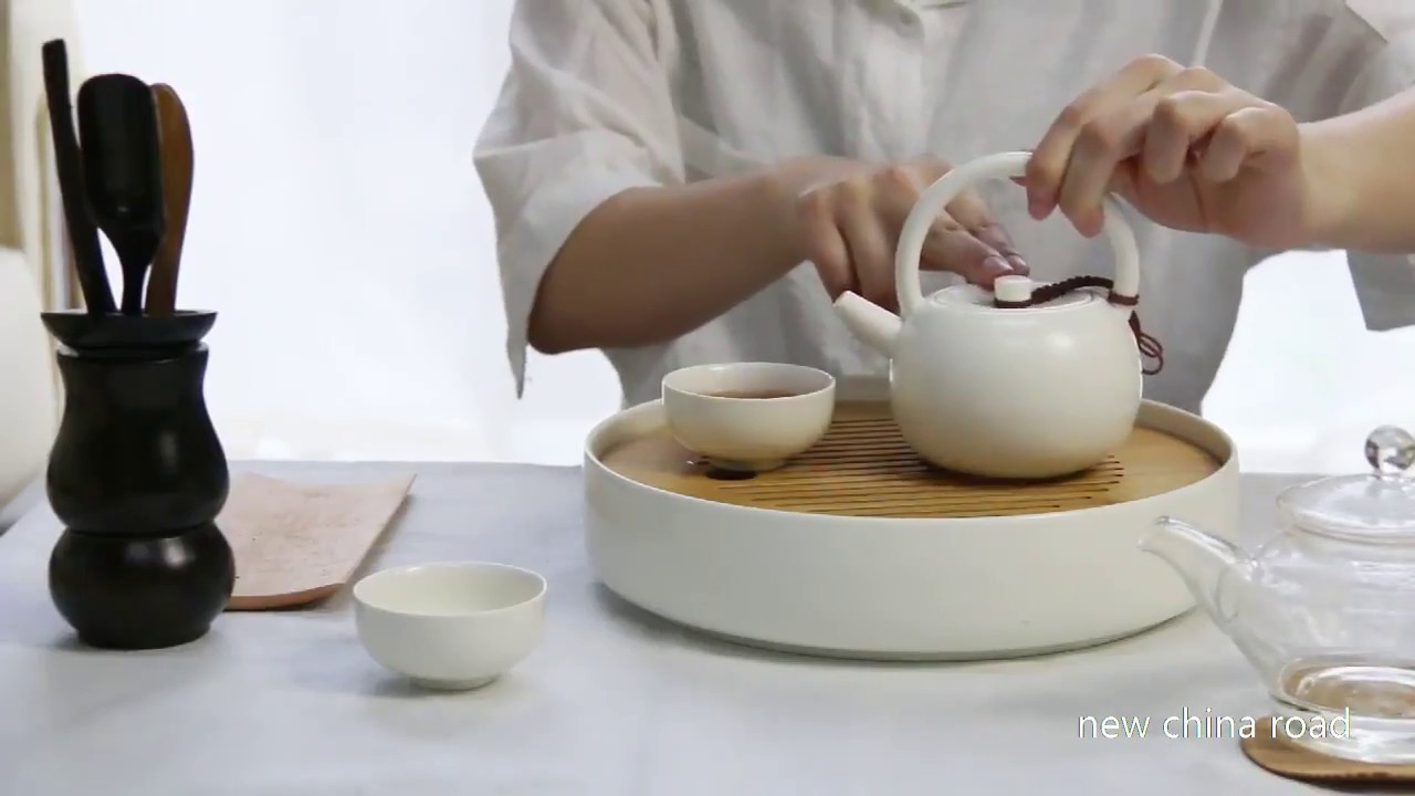 Chinese Unique Dehua kiln White Loop Handle Teaset with Round Tea Tray ...