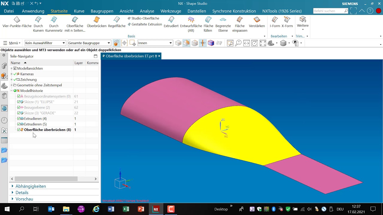 CAD NX Freiform Fläche überbrücken