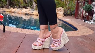 Ashley Unboxes 5.5 Inch Espadrille Pink Strappy High Heel Wedges.