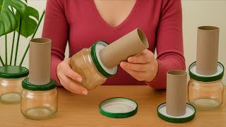 Ideia genial de faça você mesmo usando um pote de vidro e um rolo de papelão!♻️ Olha o que eu fiz 🥰