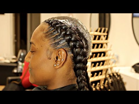 Two Stitch Braids on Natural Hair - YouTube