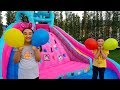 Kids pretend play magic lol inflatable water slide - Funny kid video