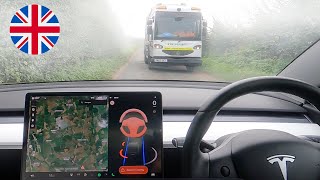 Autopilot LIMITED in Fog & Bad Weather - Tesla FSD UK Countryside Road Test 2022.36.2